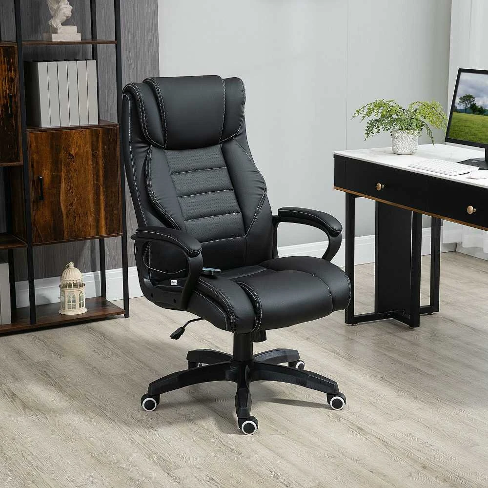 Vinsetto masažinė kėdė, pasukama, reguliuojamo aukščio ergonomiška žaidimų kėdė, kompiuterio kėdė, 6 vibracijos taškai, lino pojūtis, reguliuojama, juoda