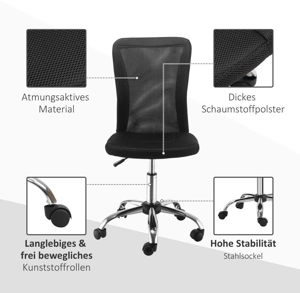 „Vinsetto“ ergonomiška biuro kėdė, reguliuojamo aukščio kompiuterio kėdė, 360° pasisukanti su kvėpuojančiu atlošu, iki 100 kg, juoda