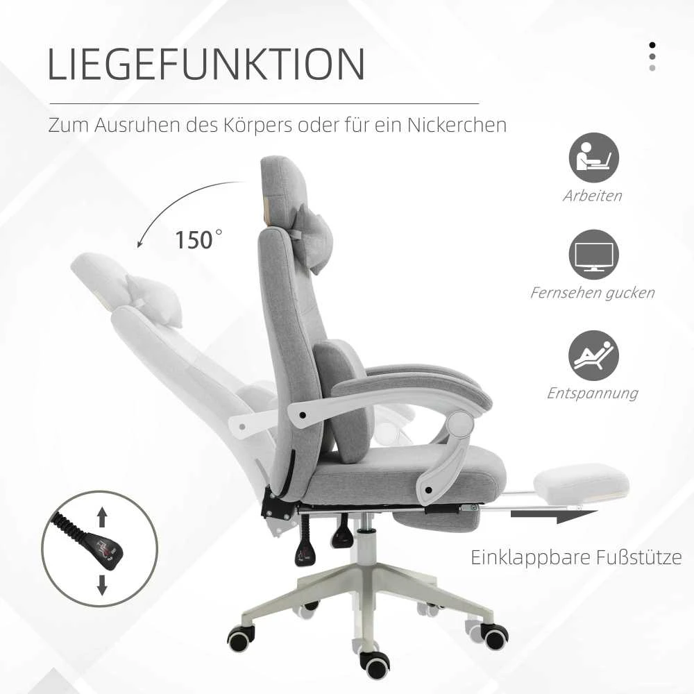 Vinsetto biuro kėdė, žaidimų kėdė, kėdė su ratukais, ergonomiškas dizainas, poliesteris, porolonas, fanera, plastikas, 62 x 68 x 117-127 cm