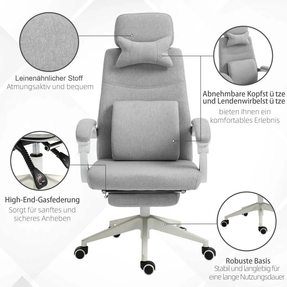 Vinsetto biuro kėdė, žaidimų kėdė, kėdė su ratukais, ergonomiškas dizainas, poliesteris, porolonas, fanera, plastikas, 62 x 68 x 117-127 cm