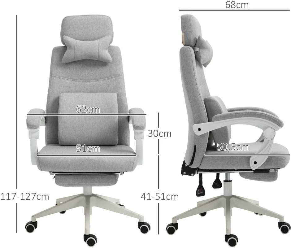 Vinsetto biuro kėdė, žaidimų kėdė, kėdė su ratukais, ergonomiškas dizainas, poliesteris, porolonas, fanera, plastikas, 62 x 68 x 117-127 cm