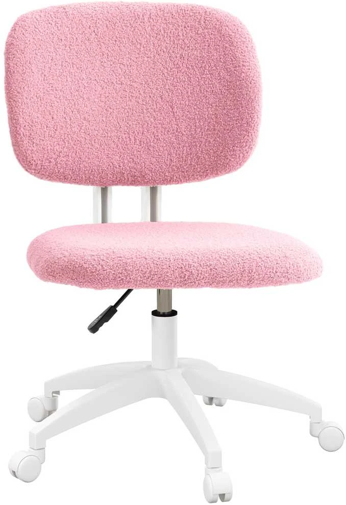 Vinsetto biuro kėdė, ergonomiška darbo kėdė, reguliuojamo aukščio kompiuterio kėdė be porankių, besisukanti kėdė, aksominė, rožinė