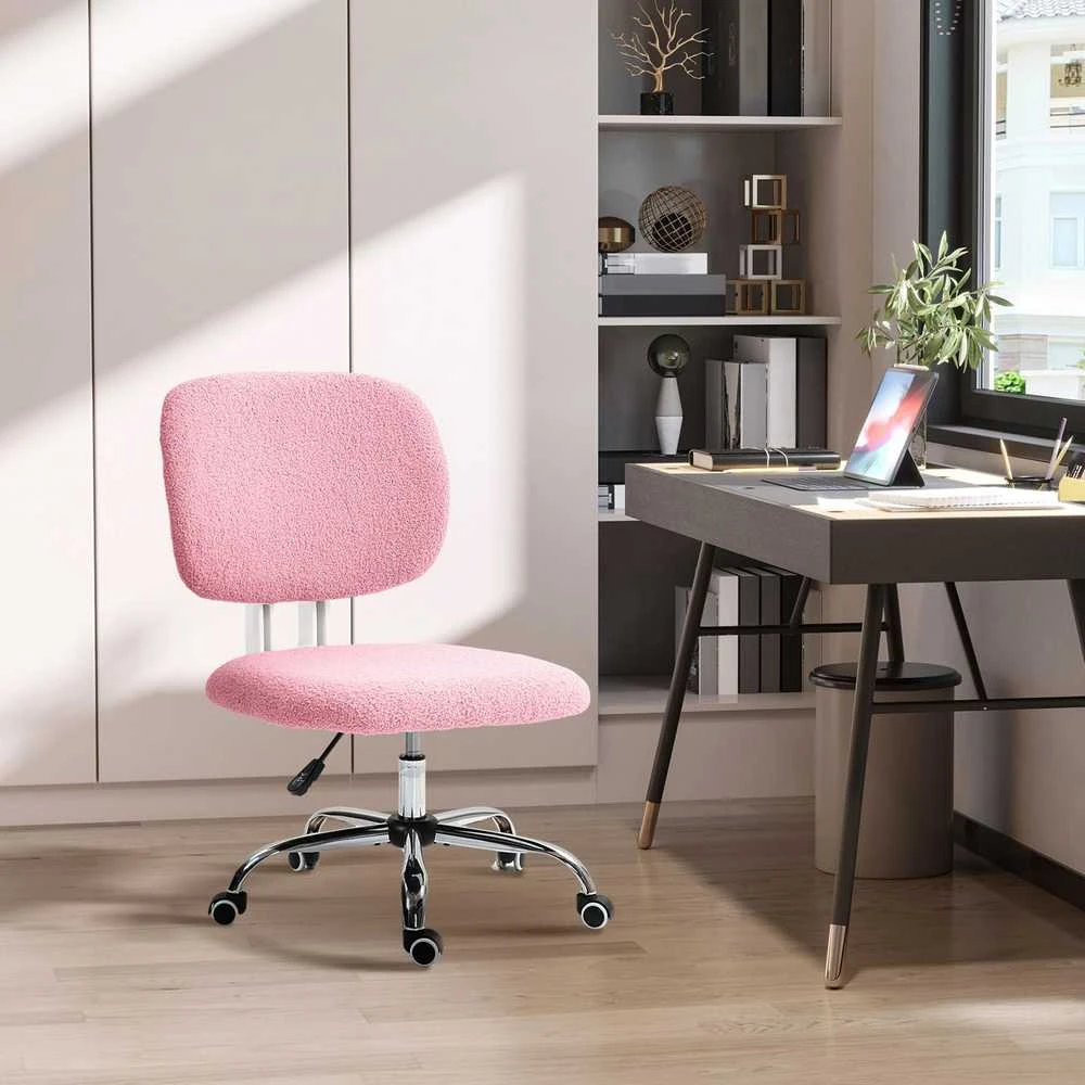 Vinsetto biuro kėdė, ergonomiška darbo kėdė, reguliuojamo aukščio kompiuterio kėdė be porankių, besisukanti kėdė, aksominė, rožinė