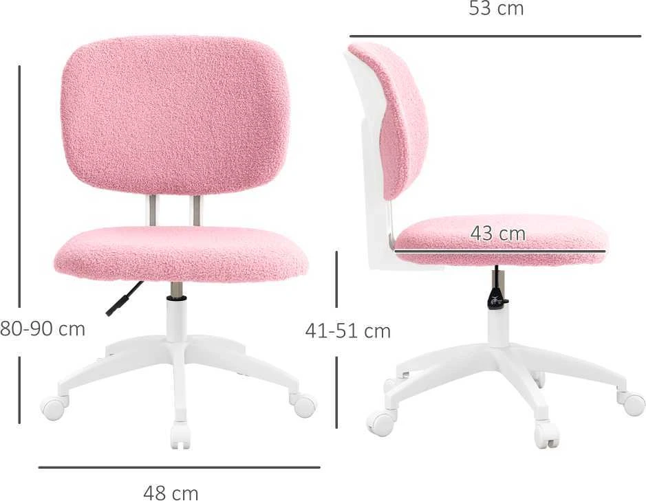 Vinsetto biuro kėdė, ergonomiška darbo kėdė, reguliuojamo aukščio kompiuterio kėdė be porankių, besisukanti kėdė, aksominė, rožinė