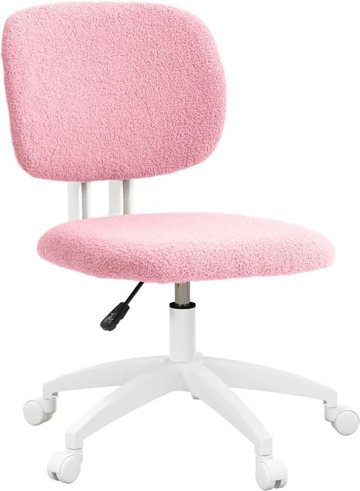 Vinsetto biuro kėdė, ergonomiška darbo kėdė, reguliuojamo aukščio kompiuterio kėdė be porankių, besisukanti kėdė, aksominė, rožinė