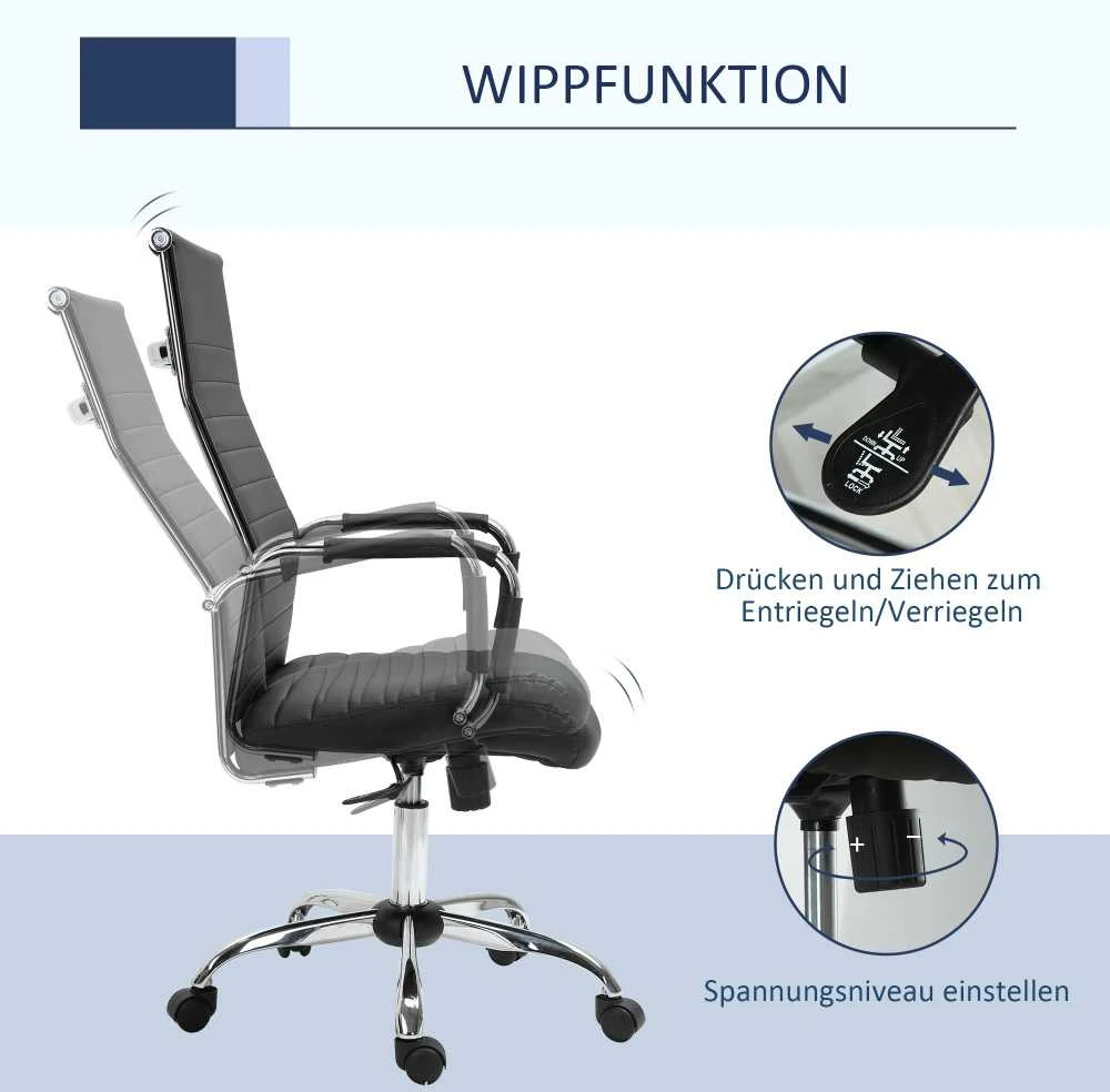 Vinsetto ergonominė biuro kėdė su supimosi funkcija, reguliuojamo aukščio darbo kėdė, paminkštinta dirbtinės odos vadovo kėdė, juoda