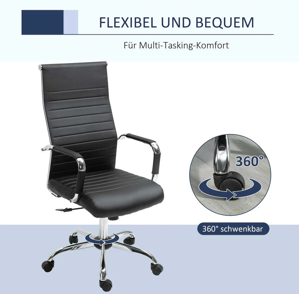 Vinsetto ergonominė biuro kėdė su supimosi funkcija, reguliuojamo aukščio darbo kėdė, paminkštinta dirbtinės odos vadovo kėdė, juoda