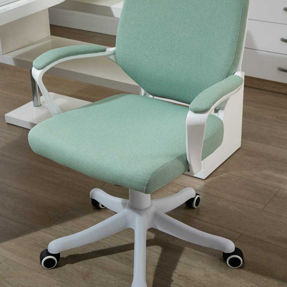 Vinsetto biuro kėdė su supimosi funkcija, ergonomiška nugaros atrama, paminkštinta sėdynė, 360° ratukai, poliesteris, žalia ir balta, 62x69x92-100 cm