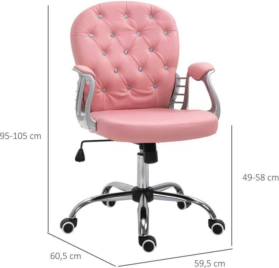 Vinsetto biuro kėdė, ergonomiška, su paminkštintu atlošu, rožinė, PU, 59,5 x 60,5, 95-105 cm