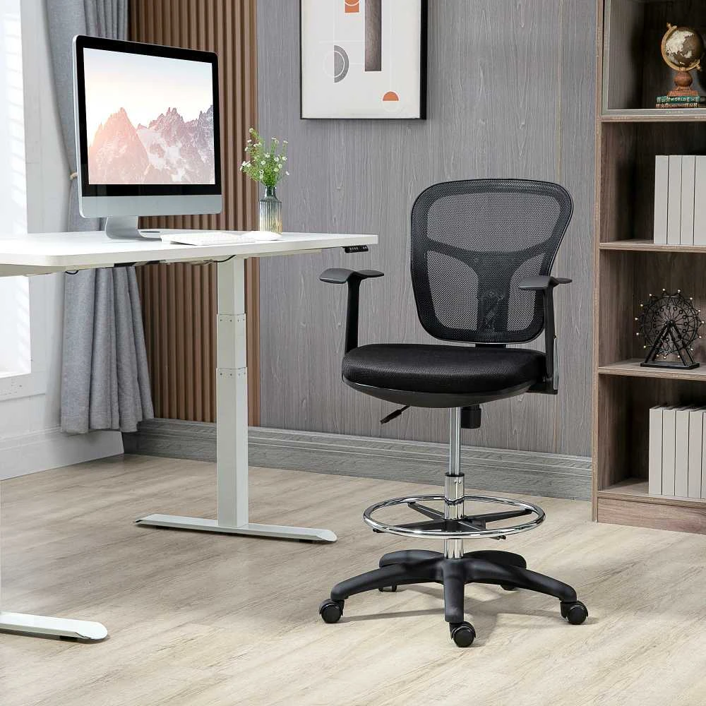 Vinsetto Ergonomiška rašomojo stalo kėdė su kojų atrama 95-115 cm - juoda