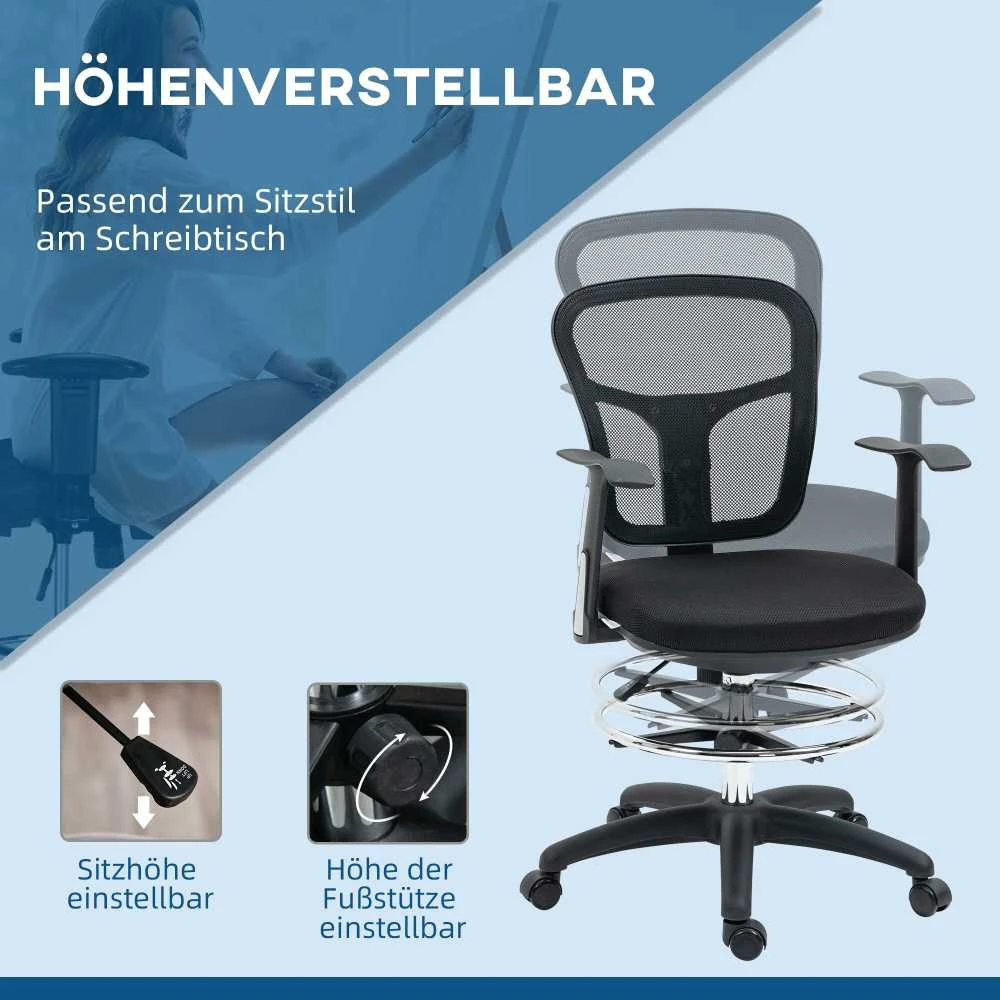 Vinsetto Ergonomiška rašomojo stalo kėdė su kojų atrama 95-115 cm - juoda