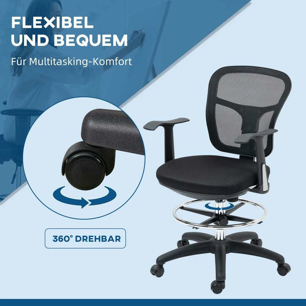 Vinsetto Ergonomiška rašomojo stalo kėdė su kojų atrama 95-115 cm - juoda