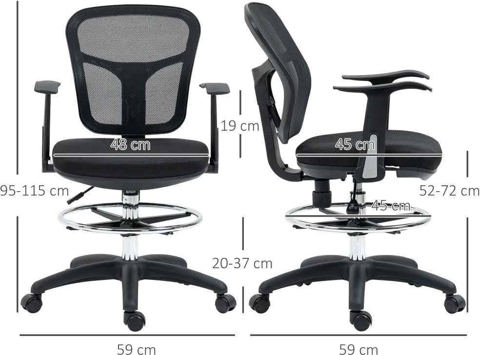 Vinsetto Ergonomiška rašomojo stalo kėdė su kojų atrama 95-115 cm - juoda