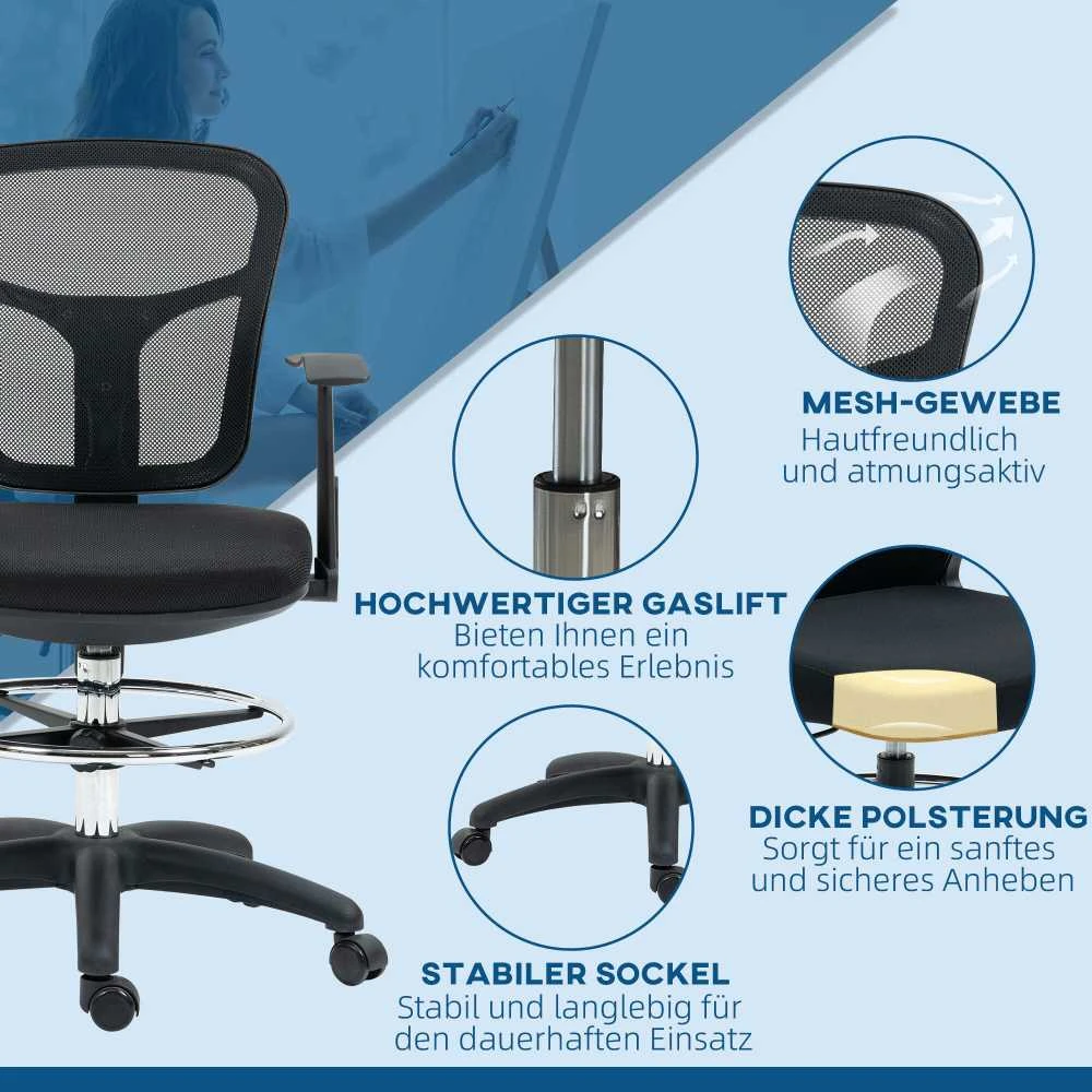 Vinsetto Ergonomiška rašomojo stalo kėdė su kojų atrama 95-115 cm - juoda
