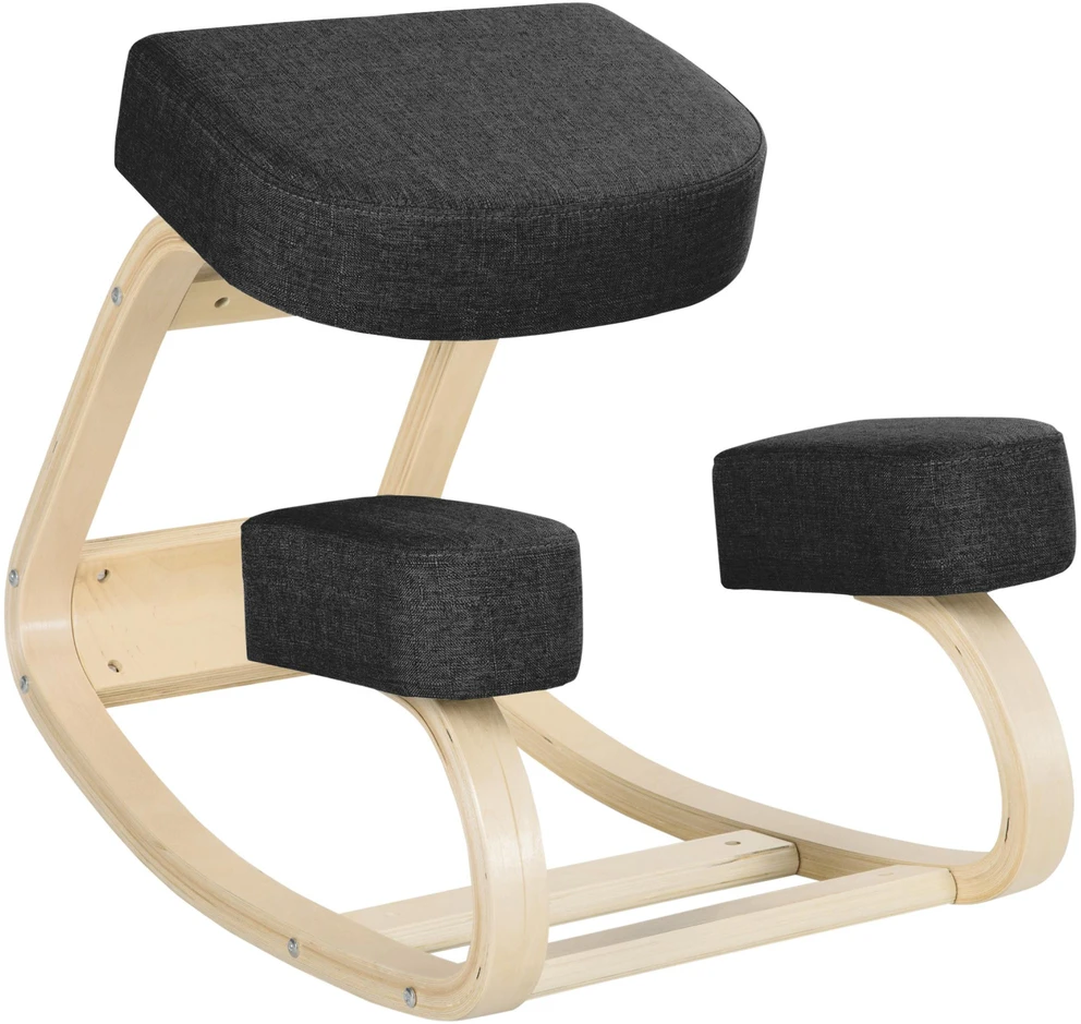 Vinsetto kėdė klūpėjimui, ergonomiška kėdė, minkšta kėdė sveikai sėdėjimo laikysenai, beržo mediena, keliamoji galia 120 kg, juoda
