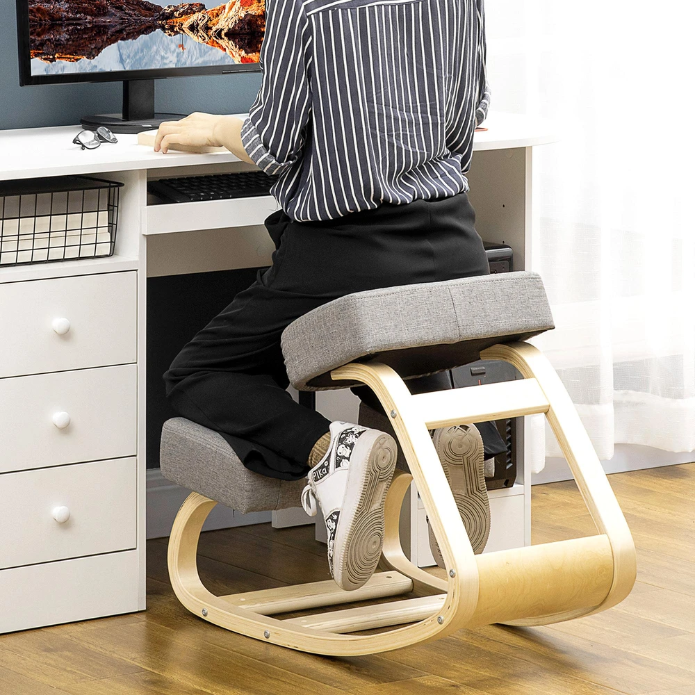 Vinsetto kelių kėdė, ergonomiška kėdė, minkšta kėdė sveikai laikysenai, beržo mediena, keliamoji galia 120 kg, pilka