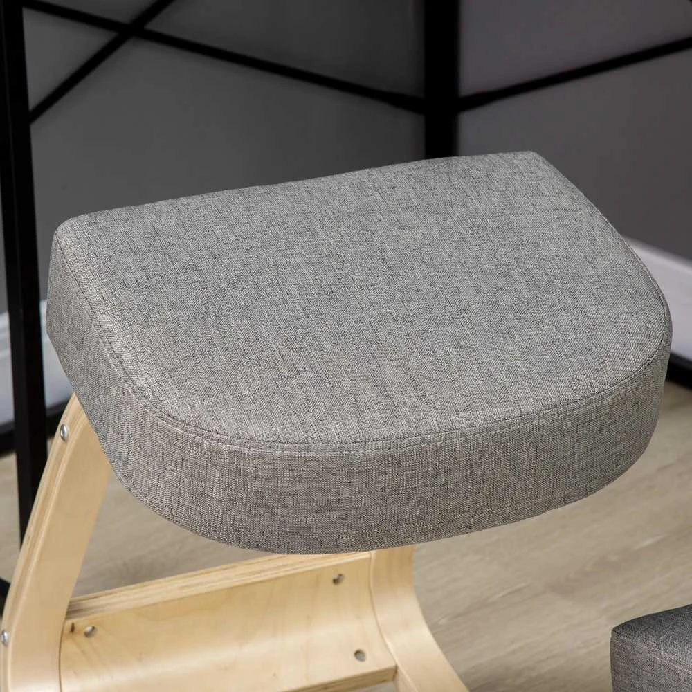 Vinsetto kelių kėdė, ergonomiška kėdė, minkšta kėdė sveikai laikysenai, beržo mediena, keliamoji galia 120 kg, pilka
