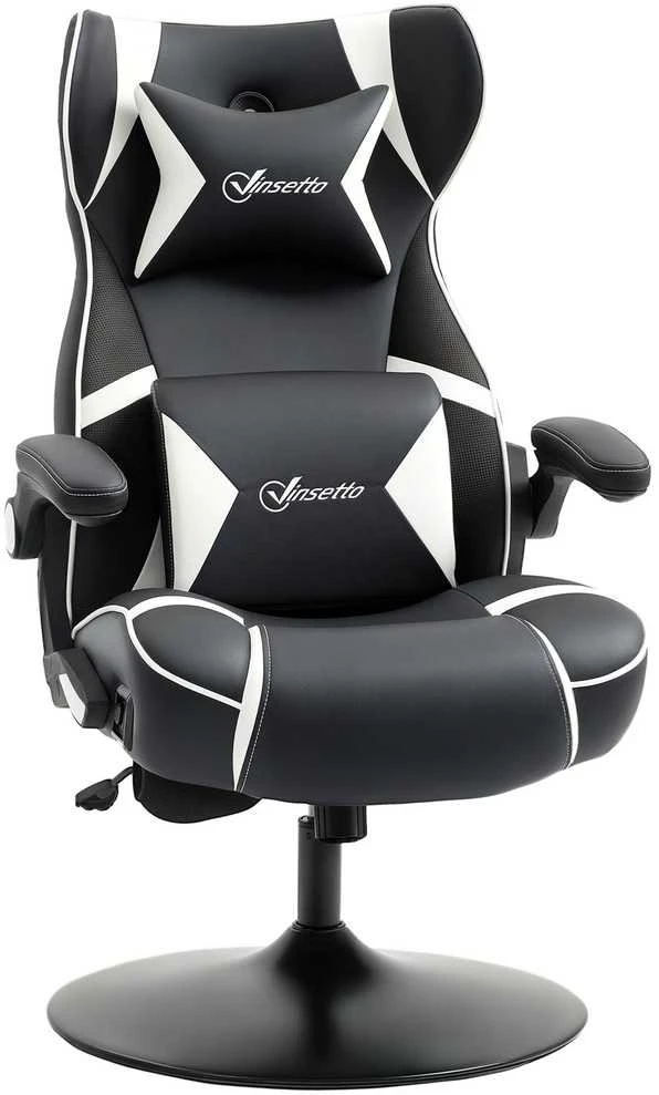 Vinsetto žaidimų kėdė su supimosi funkcija, reguliuojamo aukščio biuro kėdė, ergonomiška kompiuterio kėdė su garsiakalbiu, juosmens ir kaklo atrama, dirbtinė oda