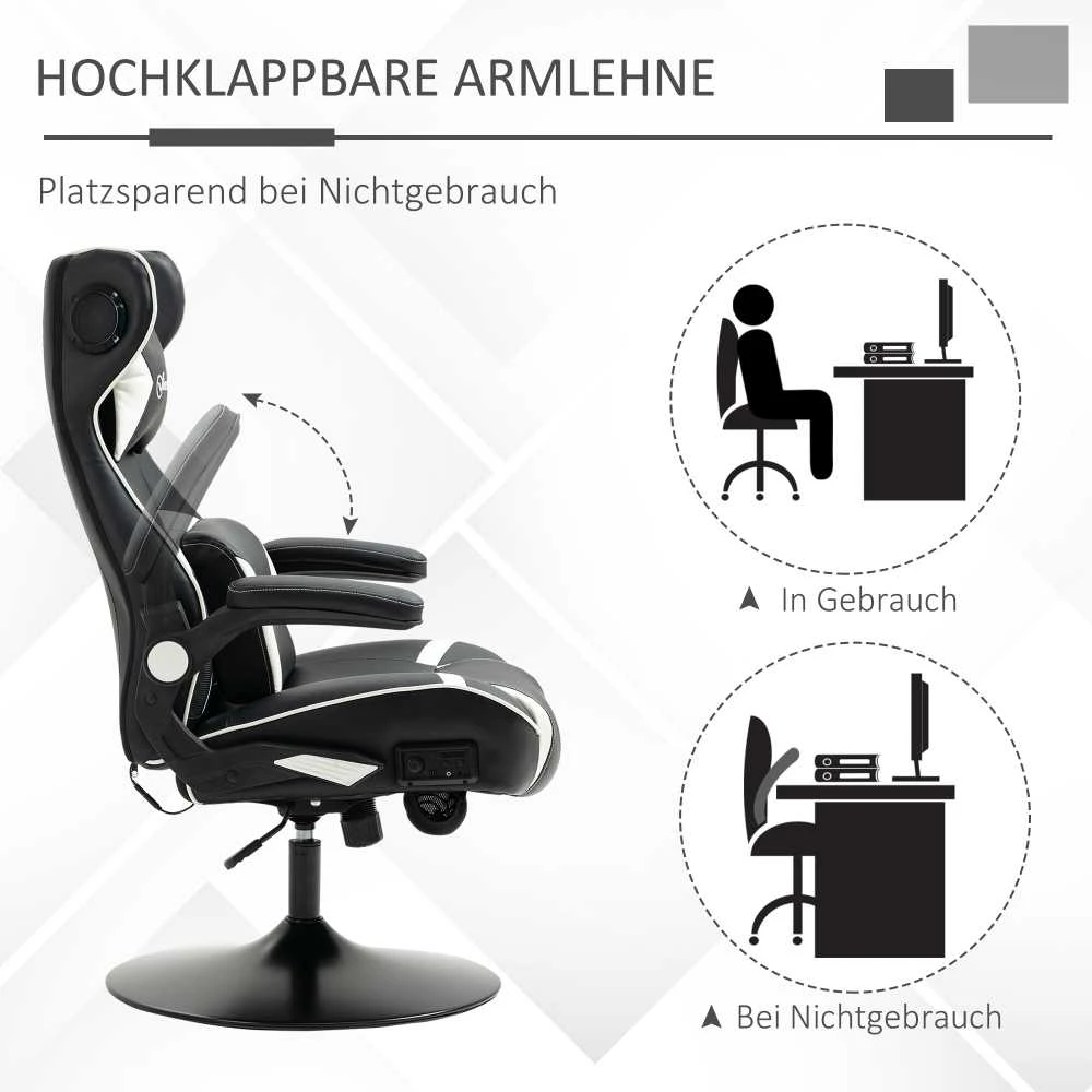 Vinsetto žaidimų kėdė su supimosi funkcija, reguliuojamo aukščio biuro kėdė, ergonomiška kompiuterio kėdė su garsiakalbiu, juosmens ir kaklo atrama, dirbtinė oda