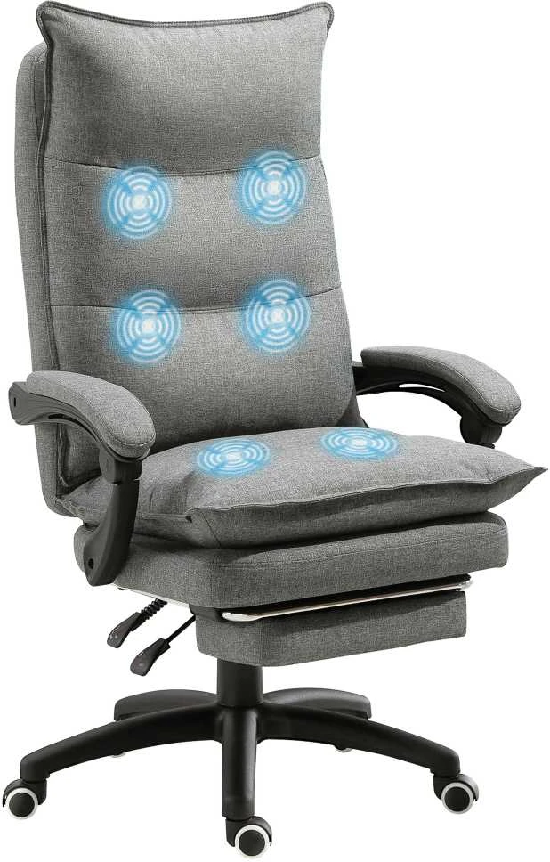 "Vinsetto" masažinė kėdė, sukamoji kėdė, žaidimų kėdė, biuro kėdė, ergonominė darbo kėdė, reguliuojamo aukščio, nailonas, pilka, 70x62x120-130 cm