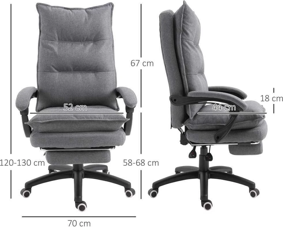 "Vinsetto" masažinė kėdė, sukamoji kėdė, žaidimų kėdė, biuro kėdė, ergonominė darbo kėdė, reguliuojamo aukščio, nailonas, pilka, 70x62x120-130 cm