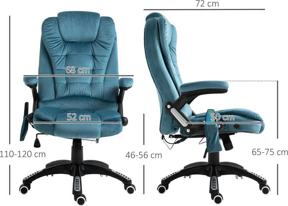 Vinsetto masažinė biuro kėdė su masažo funkcija, reguliuojamo aukščio besisukanti kėdė, ergonomiška kėdė, mėlyna