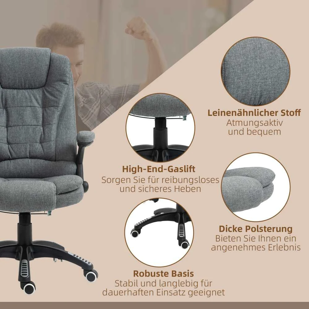 Vinsetto masažinis vadovo kėdė biuro kėdė reguliuojamo aukščio ergonomiška masažinė pilka 67 x 74 x 116–126 cm