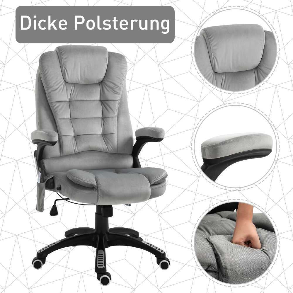 Vinsetto masažinė kėdė, biuro kėdė, žaidimų kėdė, reguliuojamo aukščio kėdė vadovams, ergonomiška, PU ratukai, pilka, 67x74x107-116 cm
