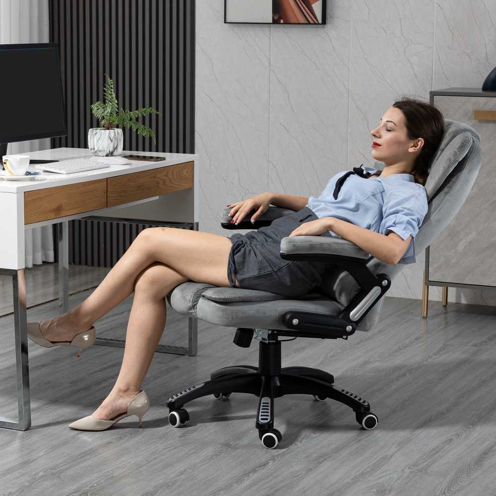Vinsetto masažinė kėdė, biuro kėdė, žaidimų kėdė, reguliuojamo aukščio kėdė vadovams, ergonomiška, PU ratukai, pilka, 67x74x107-116 cm