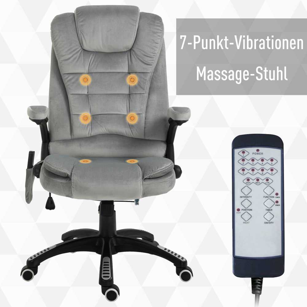Vinsetto masažinė kėdė, biuro kėdė, žaidimų kėdė, reguliuojamo aukščio kėdė vadovams, ergonomiška, PU ratukai, pilka, 67x74x107-116 cm