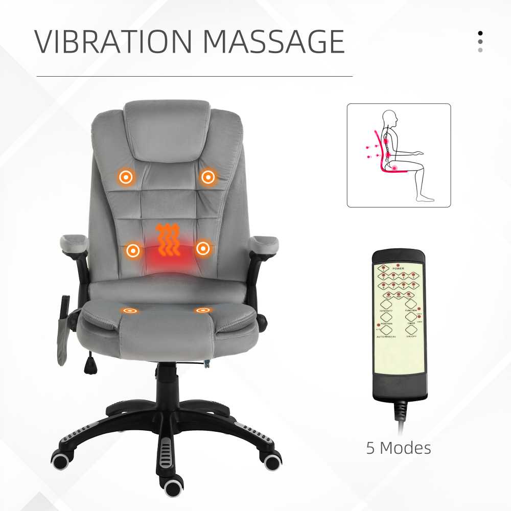 Vinsetto masažinė kėdė, biuro kėdė, žaidimų kėdė, reguliuojamo aukščio kėdė vadovams, ergonomiška, PU ratukai, pilka, 67x74x107-116 cm