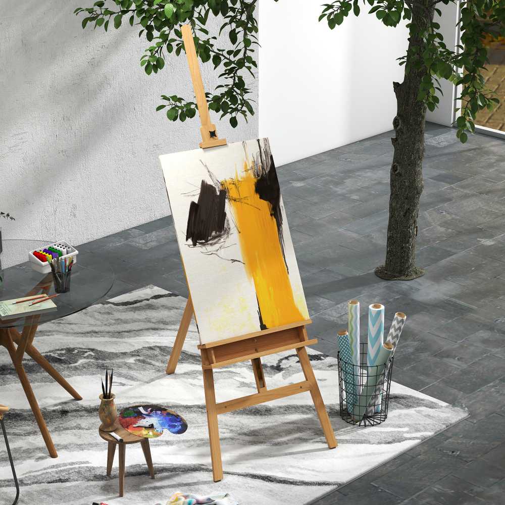 "Vinsetto" molbertas Stovintis molbertas Sulankstomas studijinis molbertas Reguliuojamo aukščio stovelis su laikikliu drobėms, tapybai, medinis, iki 120 cm aukščio