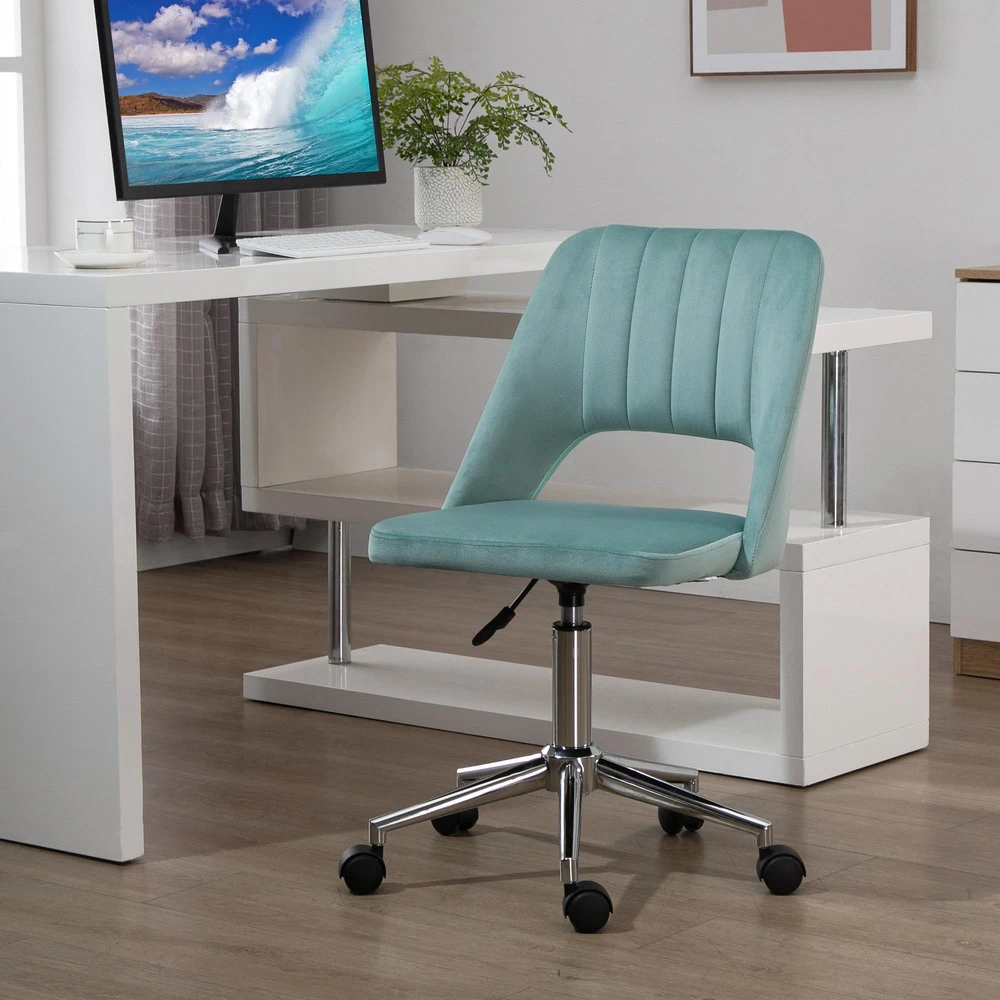 Vinsetto rašomasis stalas, reguliuojamo aukščio namų biuro kėdė be porankių, pasukama biuro kėdė su aksominiu efektu, ergonomiška makiažo kėdė miegamajam, darbo kambariui, žalia