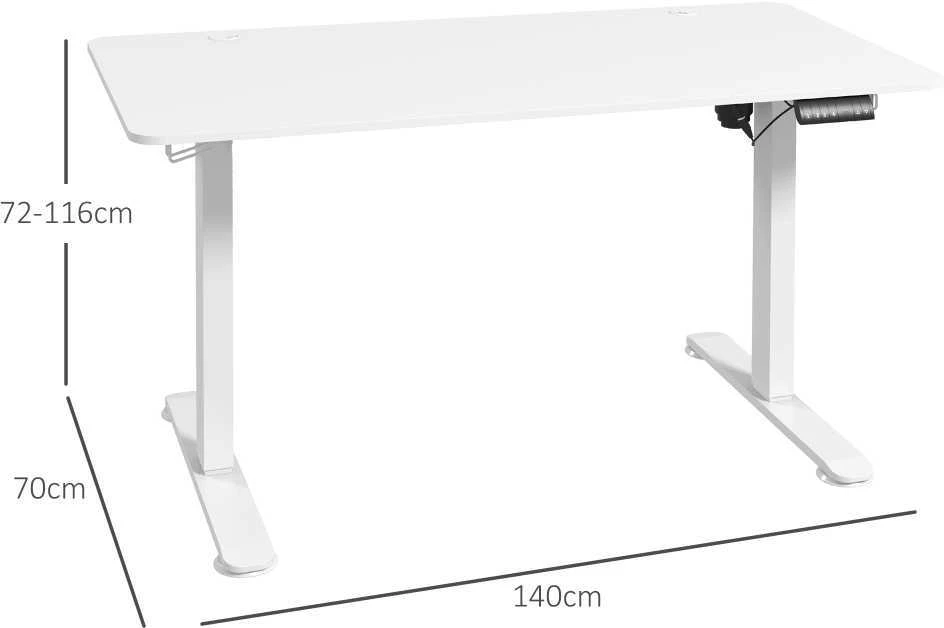 Vinsetto elektrinis reguliuojamo aukščio rašomasis stalas 140x70cm, kompiuterio stalas su 4 atminties nustatymais, ergonomiškas stovimas stalas su kabliuku ir apsauga nuo susidūrimo, baltas