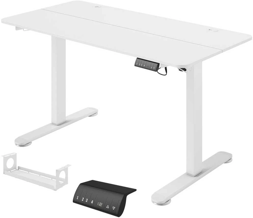 Vinsetto elektrinis reguliuojamo aukščio rašomasis stalas 140x70cm, kompiuterio stalas su 4 atminties nustatymais, ergonomiškas stovimas stalas su kabliuku ir apsauga nuo susidūrimo, baltas