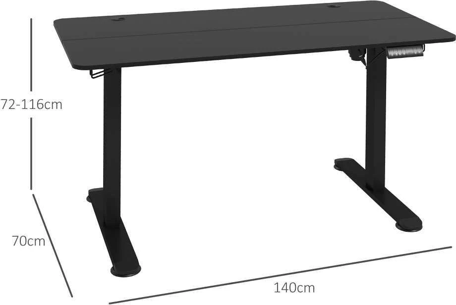 Vinsetto reguliuojamo aukščio rašomasis stalas 140 x 70 cm, elektrinis kompiuterio stalas su 4 atminties nustatymais, ergonomiškas sėdimas ir stovimas stalas su kabliu, apsauga nuo susidūrimo, juodas