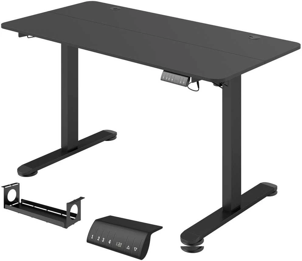 Vinsetto reguliuojamo aukščio rašomasis stalas 140 x 70 cm, elektrinis kompiuterio stalas su 4 atminties nustatymais, ergonomiškas sėdimas ir stovimas stalas su kabliu, apsauga nuo susidūrimo, juodas
