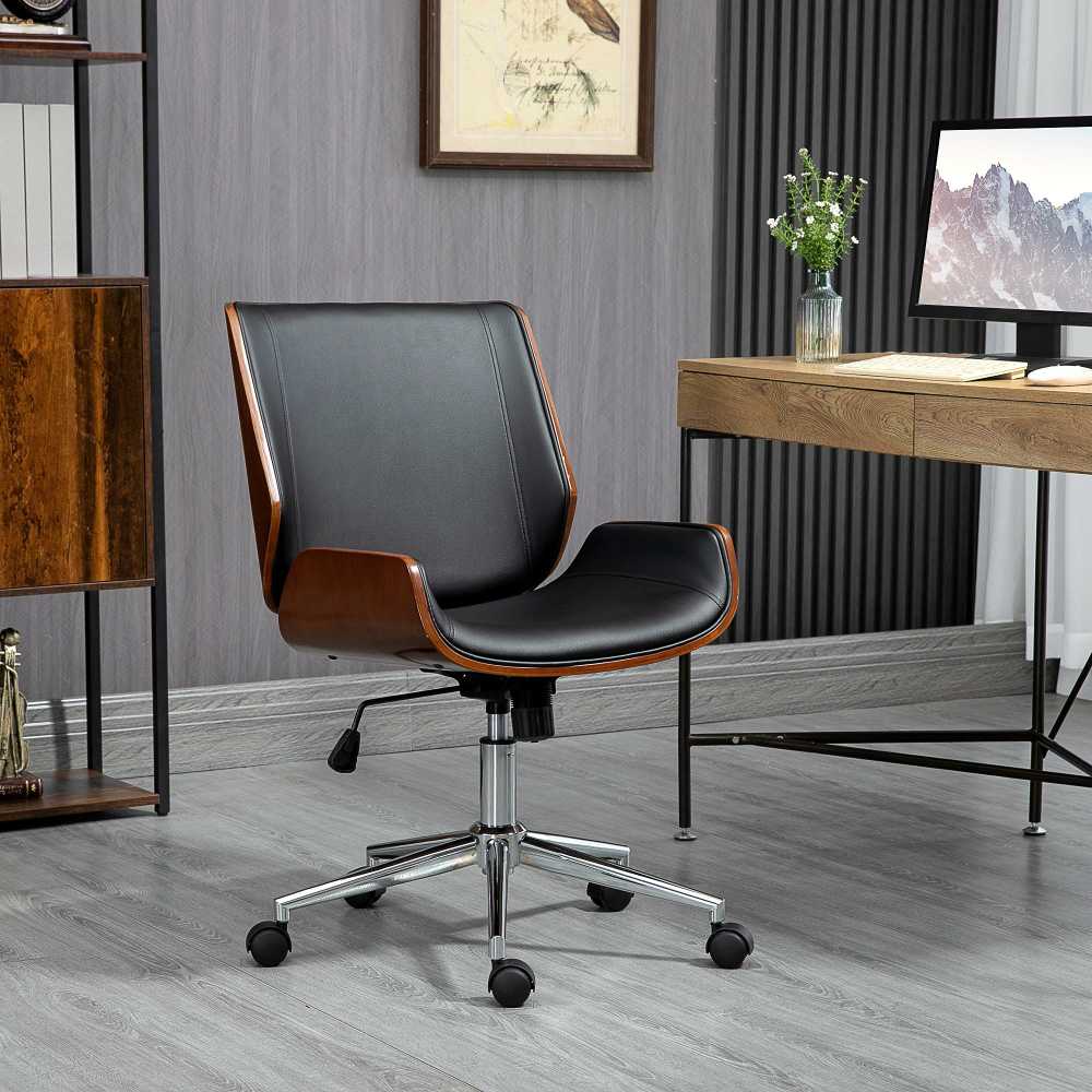 Vinsetto biuro kėdė su supimosi funkcija, ergonomiška kompiuterio kėdė, reguliuojamo aukščio rašomojo stalo kėdė, iki 120 kg apkrova, dirbtinė oda, juoda