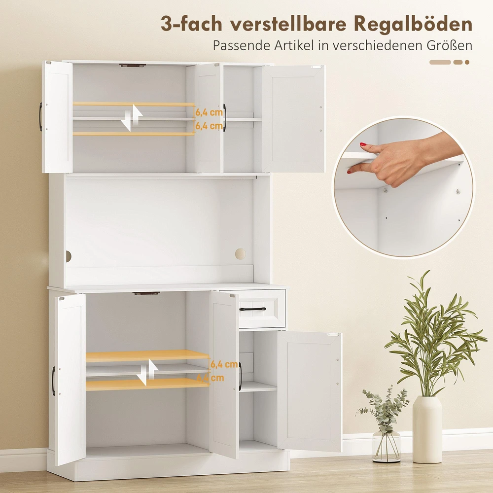 Virtuvės spintelė, 180,5 cm, indauja su stalviršiu, kabelių anga, reguliuojamos lentynos, MDF, balta