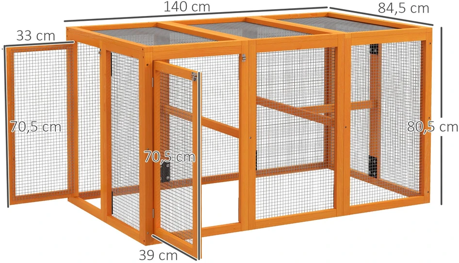 Vištidė 1-3 vištoms, medinis rėmas, plieninė viela, modulinė konstrukcija, laktos, oranžinė