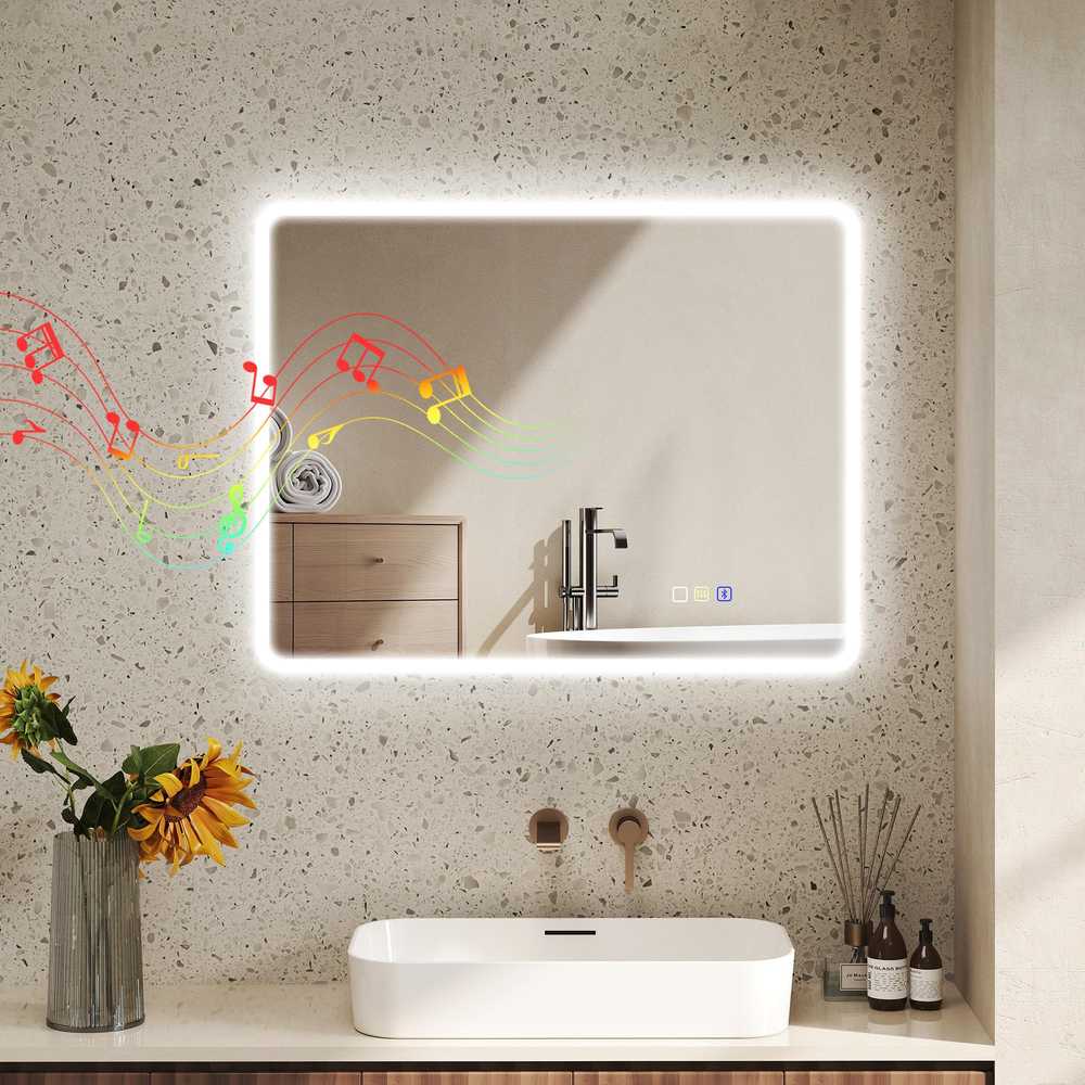 Vonios veidrodis LED Bluetooth 70 x 90 cm, jutiklinis valdymas, reguliuojamas šviesos atspalvis, apsauga nuo rasojimo, sidabrinis