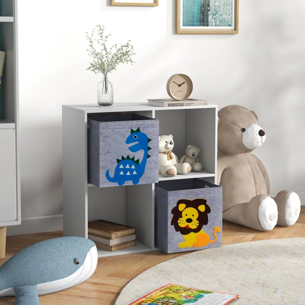 ZONEKIZ vaikiška lentyna, knygų lentyna su 2 daiktadėžėmis, vaikiško kambario lentyna, žaislų lentyna vaikų kambariui, balta+pilka, 61,8 x 29,9 x 61,8 cm