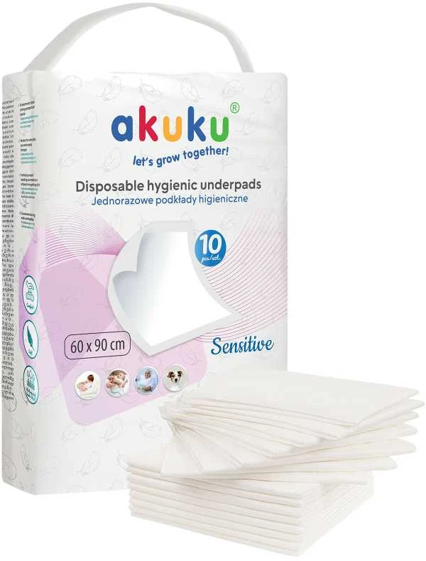 AKUKU vienkartiniai higieniniai paklotai SENSITIVE, 10 VNT., 60x90 cm, A0501