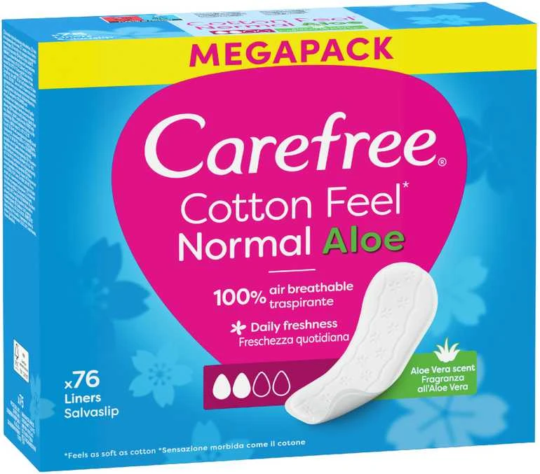 CAREFREE Cotton Feel Aloe Kelnaičių įklotai - normalūs, 1 pakuotė - 76 vnt.