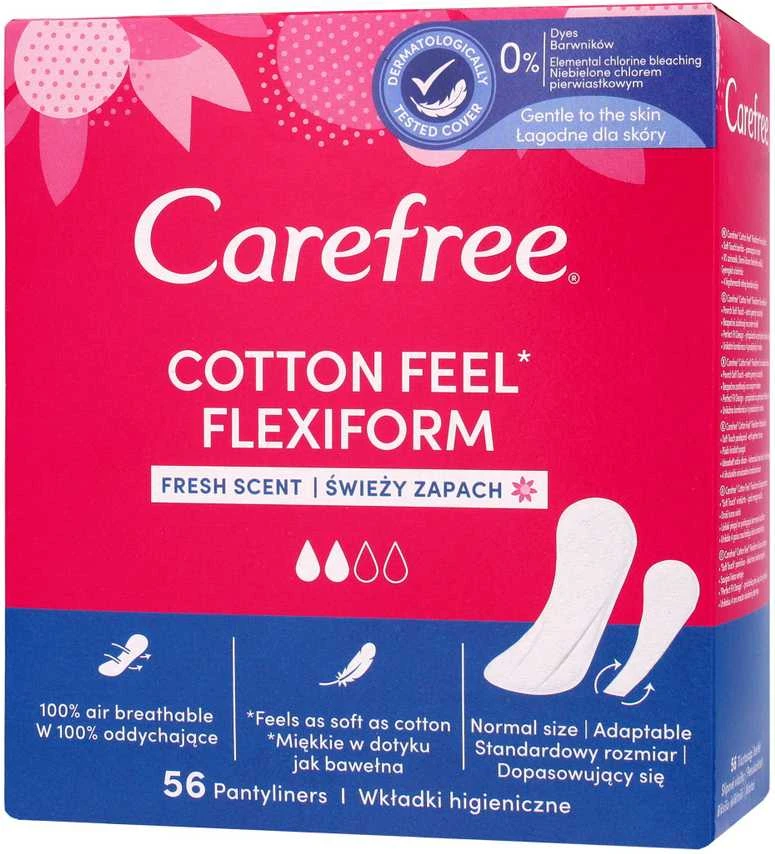 „Carefree“ medvilniniai įklotai „Flexiform Fresh Scent“ – gaivus kvapas, 1 pakuotė – 56 vnt.