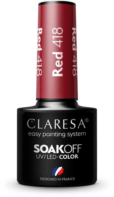 Activeshop Hibridinis nagų lakas Claresa Soak Off Raudona, Nr.418 raudona, 5 g