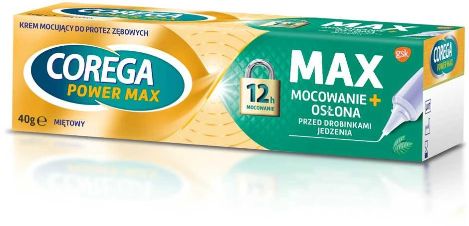 Corega Power Max Fixation + Cover protezų tvirtinimo kremas su mėtų skoniu 40g