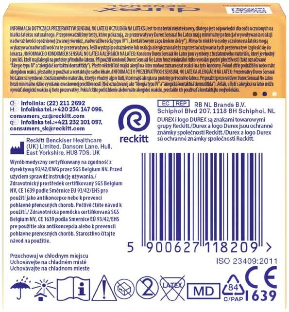 Durex Sensual No Latex nelateksiniai prezervatyvai 3 vnt