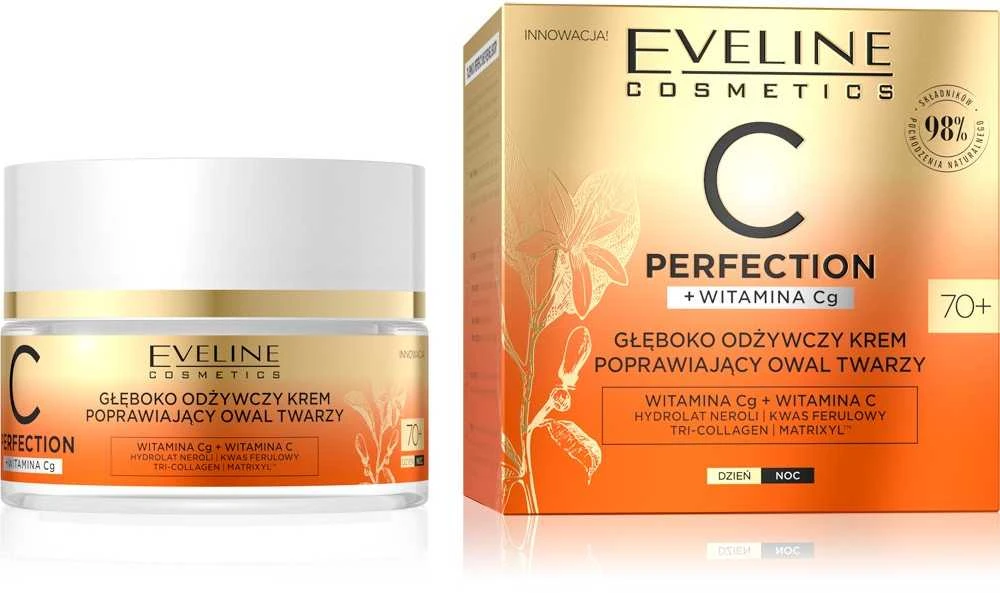 „Eveline Cosmetics“ „Eveline C Perfection + vitaminas Cg“ giliai maitinamasis veido ovalą gerinantis kremas 70+ 50ml