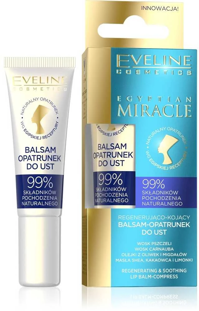Eveline Cosmetics Eveline Egyptian Miracle regeneruojantis ir raminantis Lūpų balzamas-kompresas, 12 ml